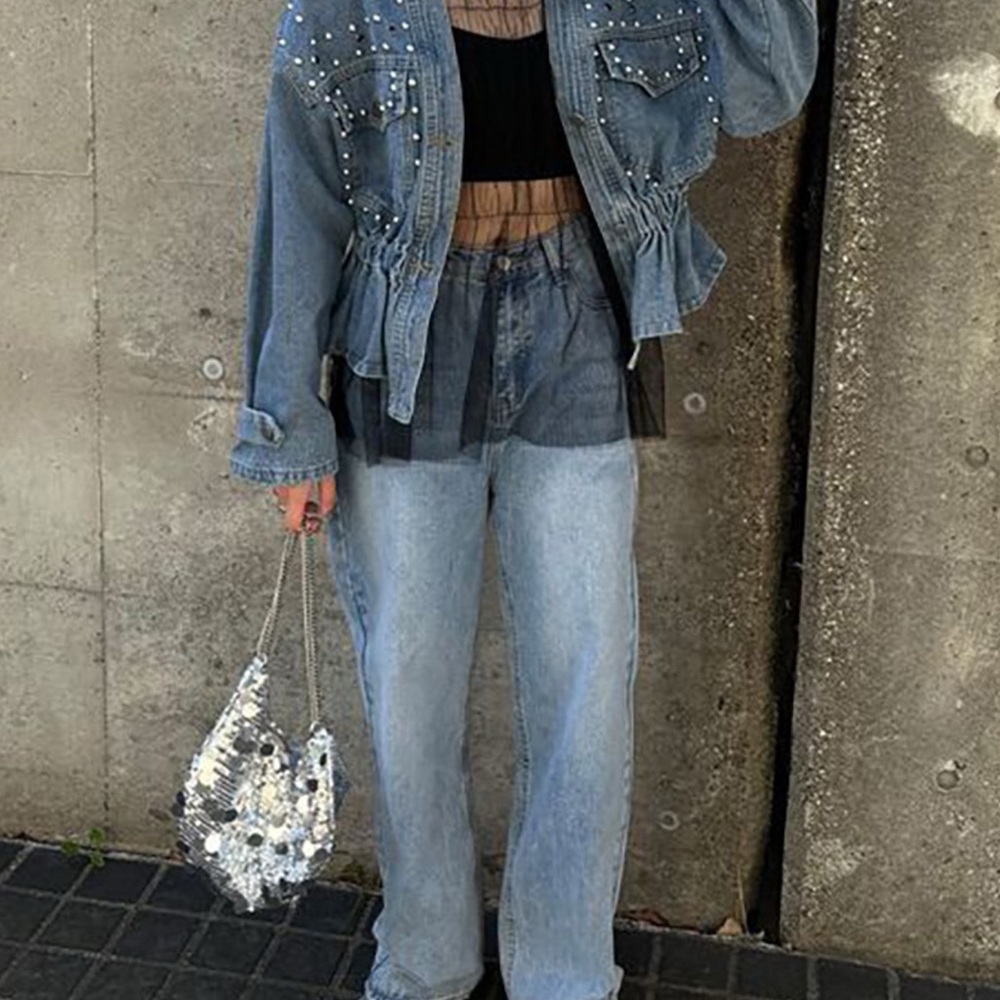 Studded Button Up Denim Jacket - image 2